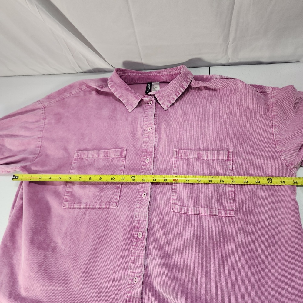 H&M Divided Womens Pink Corduroy Oversized Button Down/ front pock Shirt Large L - Picture 7 of 10